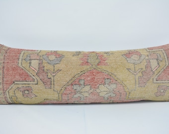 Turkish Kilim Pillow, Kilim Pillow Cases, 16x48 Red Cushion Case, Rug Pillow Covers, Nomadic Pillow Covers, Handmade Throw Pillow, 37