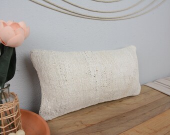 Handmade Kilim Cushion, Boho Pillow, 10x20 Pillow for Couch, Interior Designer Pillow, White Cushion Case, Rectangular Pillow, Hemp Pillow,