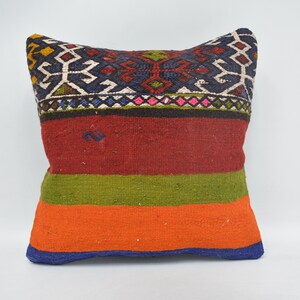 Kilim Pillow Cases, Antique Pillows, Pillow Covers, 16x16 Red Pillow Cover, Patterned Pillow Covers, Colorful Cushion Case, 740