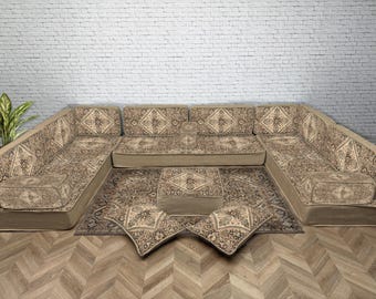Ottoman Sofa, Arabic Floor Cushion, Vintage Pattern Corner Sofa, Majlis Seating, Moroccan Floor Pillow, Living Room Sofa, Handmade Furniture