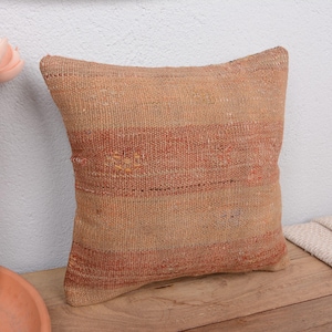Gift Pillow, Vintage Kilim Throw Pillow, 12x12 Kilim Pillow, Ethnical Kilim Rug Pillow, Beige Pillow Cover, Handwoven Striped Pillow,