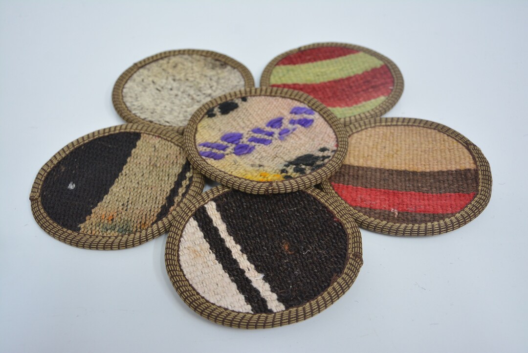 Round Rug Coasters Round Coaster, Coffee Cup Pad, Beer Coaster, Brown Pad, Striped Pad ...