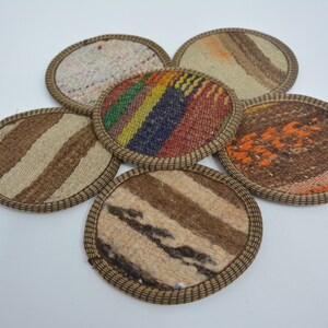 Round Coaster, Rug Coaster, Coffee Cup Pad, Beige Coaster, Striped Coaster, Unique Pad, Ethnic Coaster, Handmade Coaster,