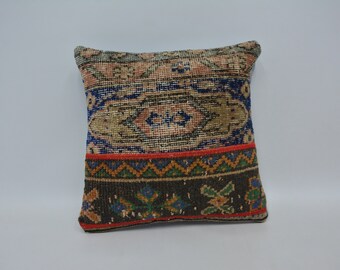 Turkish Kilim Pillow, Throw Pillow Covers, 16x16 Green Pillow Case, Rug Kilim Pillow, Outdoor Bolster Cushion Case, Small Pillow Case, 1491