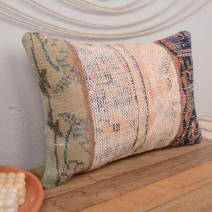 Pillow for Sofa, Gift Pillow, 16x24 Kilim Pillow Cover, Turkish Pillow, Orange Cushion, Striped Lumbar  Pillow, Patchwork Pillow,