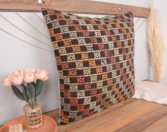 Vintage Kilim Pillow, Turkish Pillow, 28x28 Antique Pillows, Boho Pillow Sham Cover, Red Pillow Cover, Traditional Handwoven Pillow,
