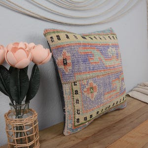Kilim Pillow, Turkish Pillow, 16x16 Home Decor Pillow, Interior Designer Pillow, Purple Pillow Cover, Patchwork Pillow,