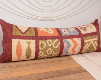 Kilim Cushion Sham, Kilim Pillow, 16x42 Kilim Pillow Cover, Couch Pillow Cover, Green Cushion, Both Sided Pillow,