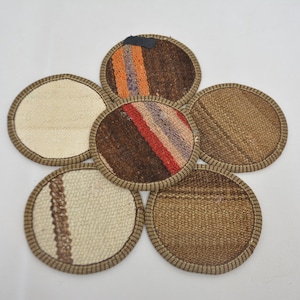 Glass Pad, Set Of Six, Beer Coaster, Beige Coaster, Striped Coaster, Housewarming Gift Coaster, Unique Coaster, Washable Coaster,