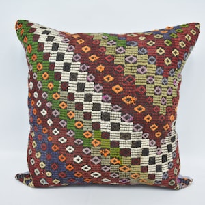 Almohada kilim turca, fundas de almohada de tiro, funda de almohada roja 32x32, funda de cojín bordada, funda de almohada linda, funda de almohada vintage, 74