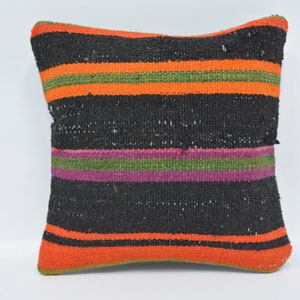 Designer Pillows, Personalized Gift, Kilim Pillows, 12x12 Black Cushion Case, Striped Cushion Case, Personalized Pillow Covers, 542