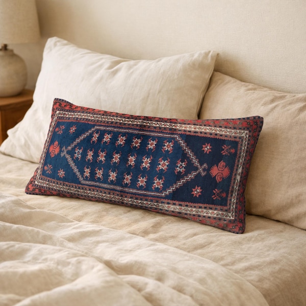 Housse de coussin bleu marine, oreiller de style vintage, décoration d'intérieur turque, oreiller authentique, oreiller de décoration intérieure, oreiller bohème,
