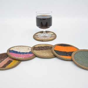 Beer Coaster, Round Coaster, Gift For Her, Orange Coaster, Striped Coaster, Stylish Rug Coaster, Non Slip Coaster, Circle Pad,