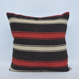 Kilim Pillow Cover, Kilim Pillows, Turkish Kilim Pillow, 28x28 Red Kilim Pillow, Striped Cushion, Bench Kilim Pillow, Organic Cushion, 329