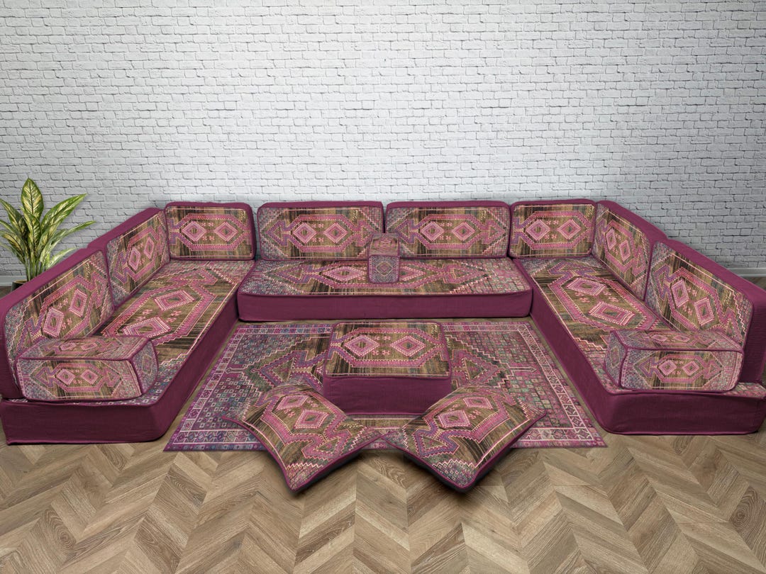 Patterned Sectional Modular Floor Sofa, Vintage Pattern Lounge Furniture, Sectional Couch ...