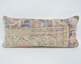 Turkish Pillow, Pillow Cover, Kilim Pillow, Home Decor Pillow, 16x36 Beige Case, Rug Pillow, Anatolian Case, Yoga Case,  122