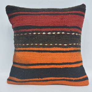 Kilim Pillows, Kilim Pillow Cases, Throw Pillow Covers, 14x14 Red Pillow Case, Striped Pillow Case, Rug Pillow, Tapestry Pillow Cover, 204