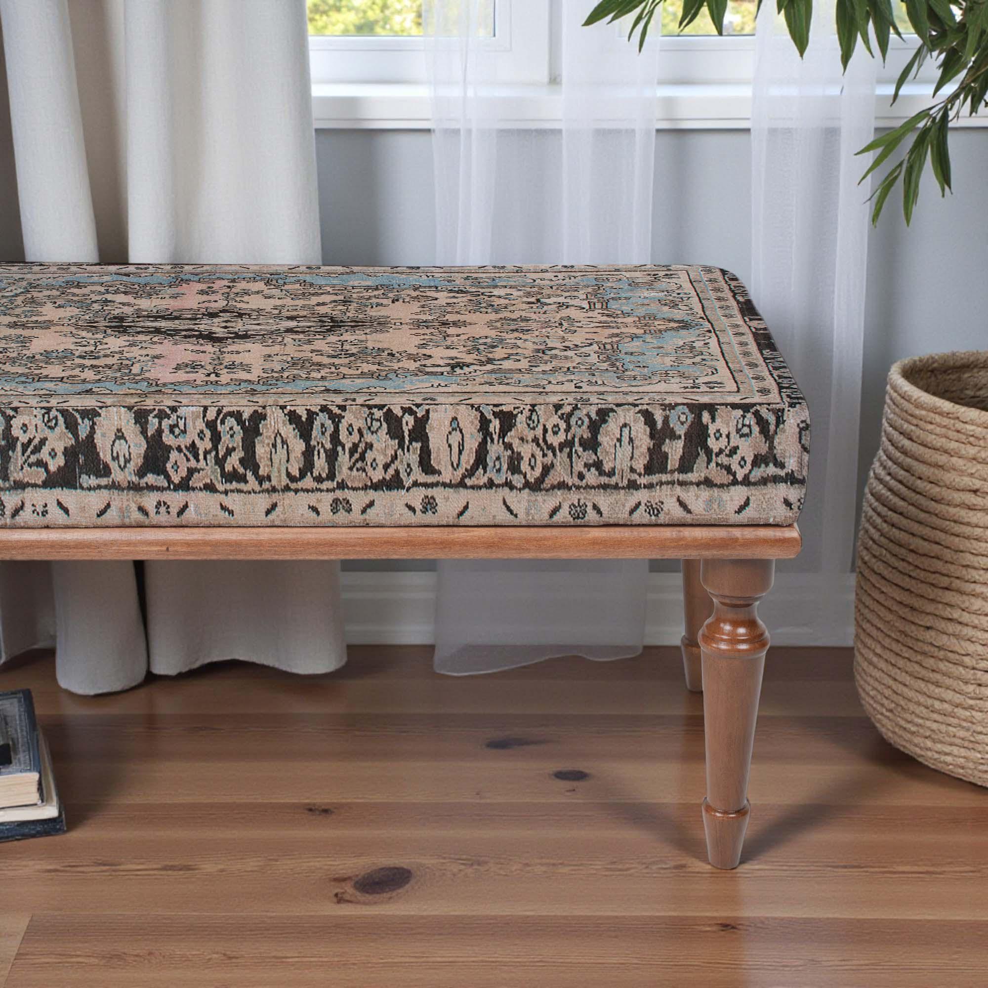 Pastel Tones Vintage Pattern Bench, Minimalist Furniture, Upholstered ...