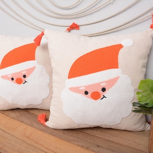 Funda de almohada de Papá Noel: cojín navideño bordado con borlas rojas, decoración festiva