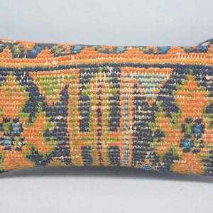 Personalized Gift, Pillow Covers, Turkish Kilim Pillow, 8x16 Blue Cushion Case, Rug Pillow Covers, Bolster Throw Cushion, 206
