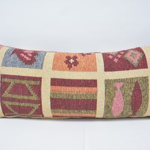 Turkish Pillow, Pillow Cover, Turkish Kilim Pillow, Kilim Pillow, 16x36 Red Cushion, Both Sided Pillow, Patterned Pillow,  296