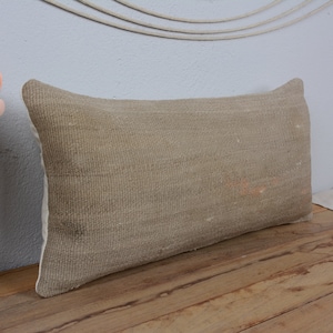 Pillow for Sofa, Antique Pillows, Kilim Pillow Cases, Turkish Kilim Pillow, 12x24 Brown Cushion Case, Flat Pillow, Throw Pillow,  1410
