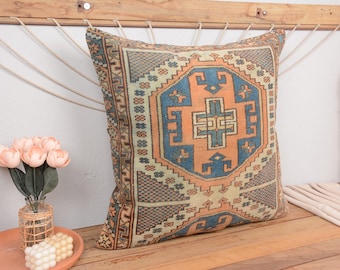 Kudde till soffa, inredningskudde 28x28 kudde till soffa, vintage kelimkudde, orange örngott, mattkudde, bilörngott