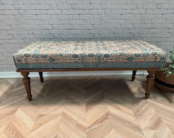 Bench, Floral Furniture, Blue Bench, Modern Bench, Home Decor, Hallway Bench, Vanity Bench, Ottoman Bench, Turkish Rug Bench, Bench Bedroom,