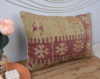 Personalized Gift, Kilim Pillow Cases, Kilim Pillow Cover, Throw Pillow Cover, 16x24 Red Pillow Covers, Geometric Pillow,  1675