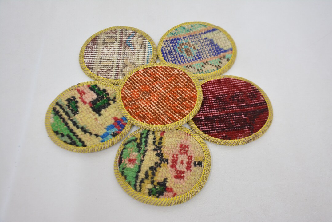 Round Rug Coasters Glass Pad, Round Coaster, Drink Coaster, Red Coaster, Rug Coaster ...