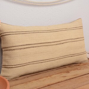 Vintage Kilim Pillow, Pillow for Couch, 12x24 Turkish Kilim Pillow, Vintage Kilim Throw Pillow, Beige Pillow Cover, Striped Lumbar Pillow,