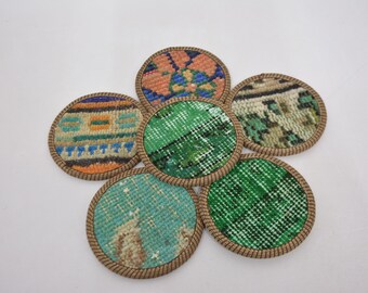 6er-Set, Kaffeetassen-Pad, Getränke-Untersetzer, grünes Pad, Teppich-Pad, antikes Teppich-Pad, handgefertigtes Pad, rutschfester Untersetzer, stilvoller Teppich-Pad,