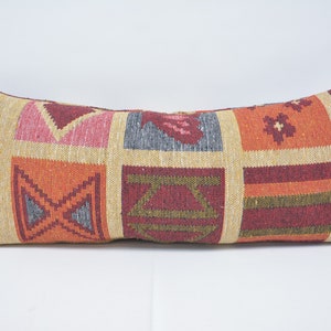 Throw Pillow, Kilim Pillow, Kilim Pillow Cover, Turkish Kilim Pillow, 16x36 Red Cover, Double Sided Pillow, Patterned Pillow,  297