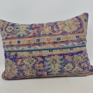 Fundas de almohada Kilim, fundas de almohada Kilim, almohada Kilim turca, cojín azul 20x28, funda de cojín de alfombra, almohada de patio, funda de almohada linda, 228