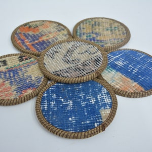Kitchen Decor, Rug Coaster, Kilim Coaster, Blue Coaster, Rug Coaster, Oriental Pad, Vintage Coaster, Housewarming Gift Coaster,