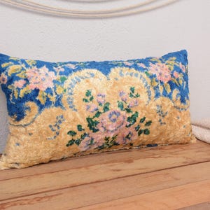 Vintage Pillow, Vintage Kilim Pillow, 12x24 Turkish Kilim Pillow, Ethnical Kilim Rug Pillow, Blue Pillow Cover, Bohemian Lumbar  Pillow,