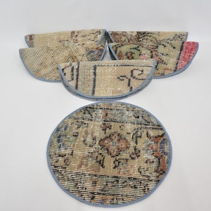 Kilim Supla, Set Of Six, Gift For Her, Beige Underplate, 12x12 inches Rug Underplate, Traditional Underplate, Round Supla, Unique Rug Pad,