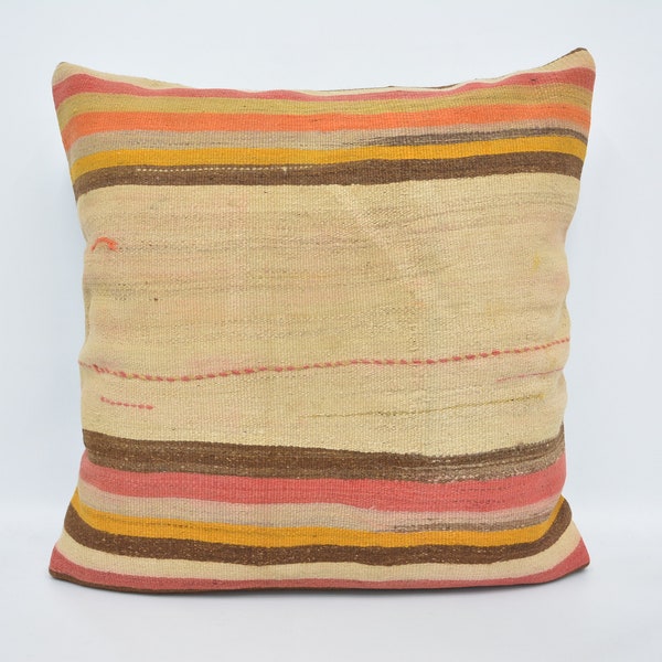 Kilim Pillow Cases, Throw Pillow, 32x32 Beige Kilim Pillow, Striped Kilim Pillow, Design Cushion, Decor Kilim Pillow, Ikat Pillow Case, 167