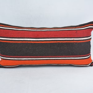 Antique Pillows, Kilim Pillow Cases, Personalized Gift, 12x24 Red Pillow, Striped Cushion Case, Vintage Throw Cushion Case, 661