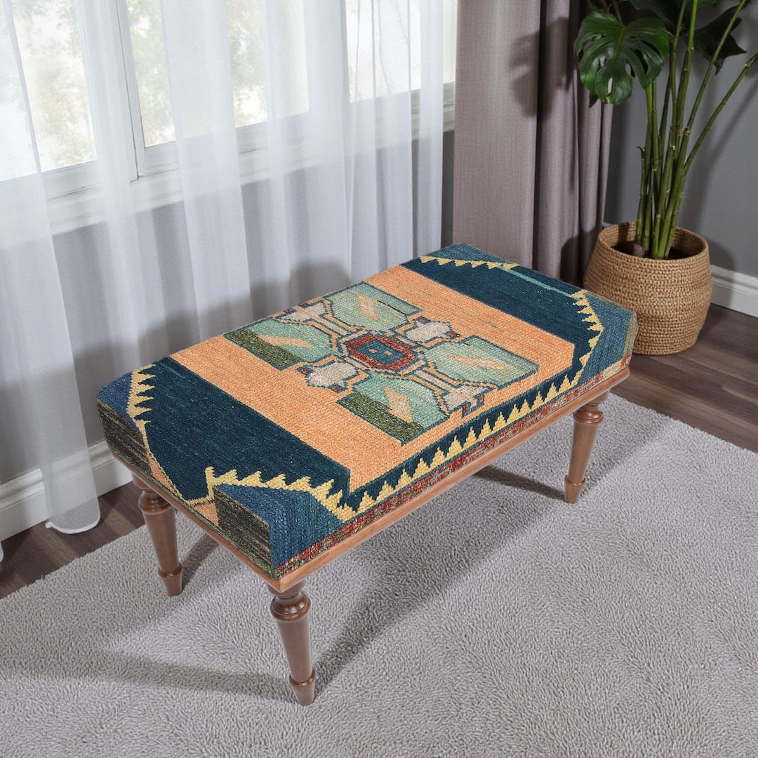 Geometric Pattern Bench, Foodstool Bench, Farmhouse Bench, Upholstered ...