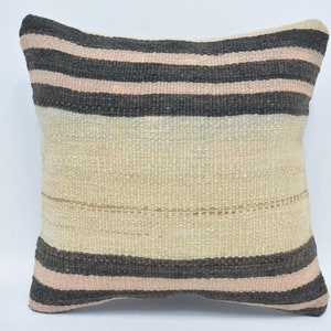 Kilim Pillow, Pillow Covers, Turkish Kilim Pillow, 14x14 Beige Cushion Case, Striped Kilim Pillow, Sofa Bolster Pillow Covers, 71