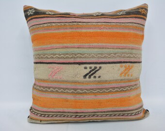 Kilim Pillow, Personalized Gift, Pillow for Sofa, 28x28 Orange Cushion Case, Patterned Pillow Covers, Ottoman Kilim Pillow, 30