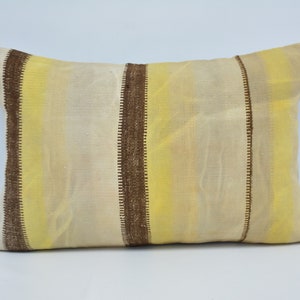 Turkish Pillow, Kilim Pillow, Designer Pillows, 16x24 Yellow Pillow Cover, Striped Pillow, Design Kilim Pillow, Aesthetic Cushion Case, 1257