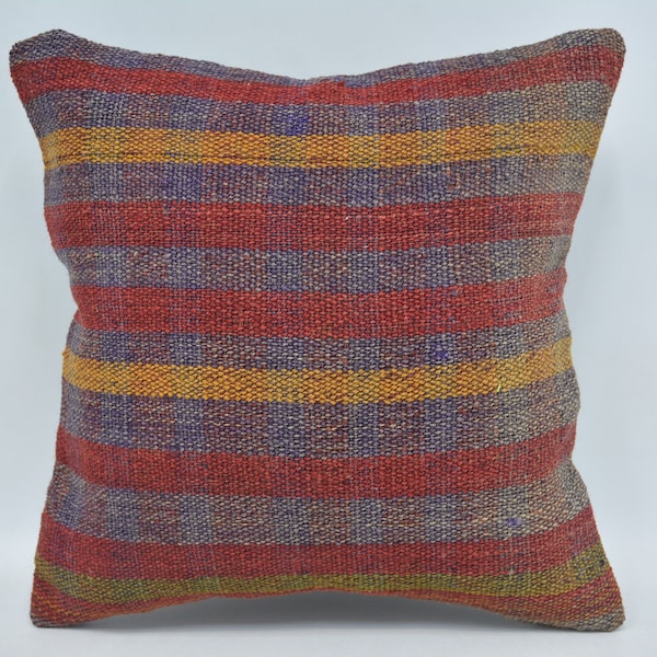 Home Decor Pillow, Throw Pillow, Pillow Cover, Kilim Pillow, 12x12 Red Cover, Striped Pillow, Oriental Pillow, Anatolian Case,  29