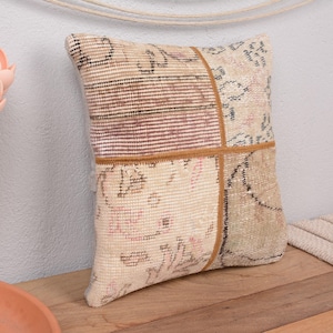 Poduszka Kilim Vintage, ręcznie robiona poduszka Kilim, poszewka na poduszkę Boho 14x14, poszewka na poduszkę Kilim, beżowa poszewka na poduszkę, poduszka Patchwork,