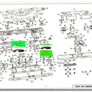 May include: Detailed technical diagram of carriage parts, featuring numerous small components and labels. The diagram is in black and white, with various shapes and sizes of mechanical elements. Text at the bottom reads "PARTS FOR CARRIAGE".
