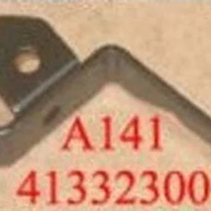 May include: A black metal part with a curved shape and a hole in the center. The part is labeled with the numbers "A141 413323001".