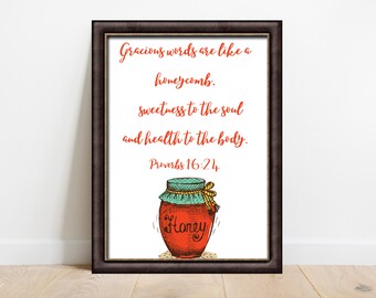 Proverbi 16:24 DIGITAL DOWNLOAD / christian home decor bible verse print bible verse wall art, scripture wall art christian wall décor