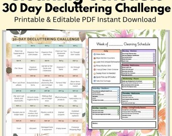 Floral Reinigung Checklist & Declutter Challenge: Druckbare Haus Organisation (editierbare PDF)