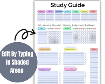 ADHS Lernplaner Printable | Bearbeitbarer bunter Studenten-Planer PDF für Jugendliche & Schüler